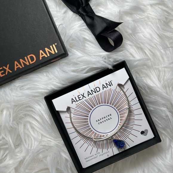 ALEX &  ANI Swarovski Sapphire Teardrop Crystal on Silver Bangle & gift box - Picture 6 of 6